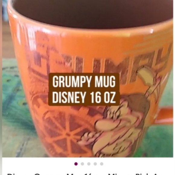Disney Grumpy Miners & Axe Graphics 16 oz Glazed Orange / Brown Mug Free Coco - Picture 5 of 5